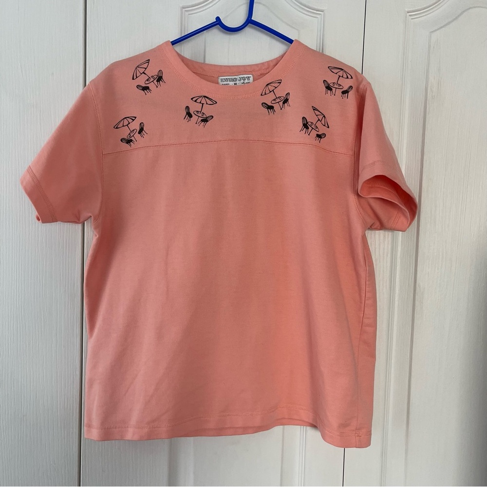 Euro Joy Paris T-shirt Coral With Umbrellas Womens Medium Soft Stretchy